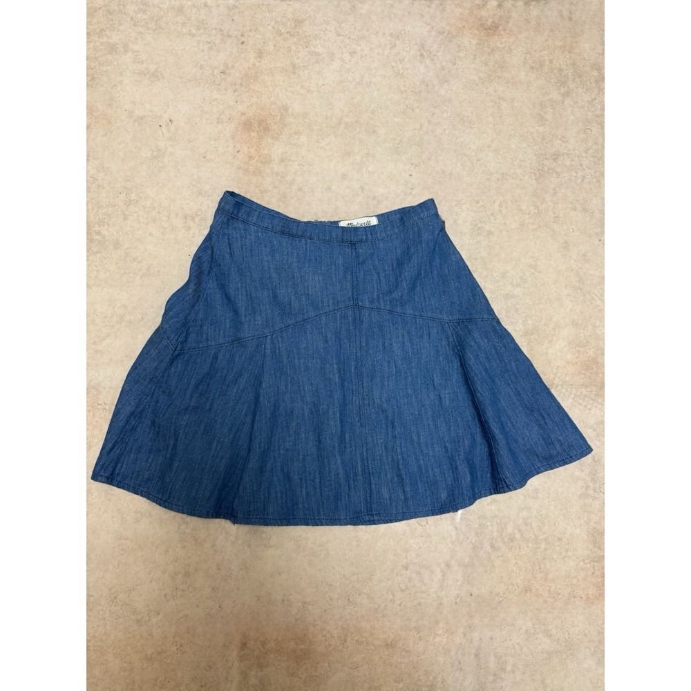 Madewell Linen Blend Blue Denim Jean Skirt Size 0 Zip Closure A-line Zipper - Picture 2 of 13